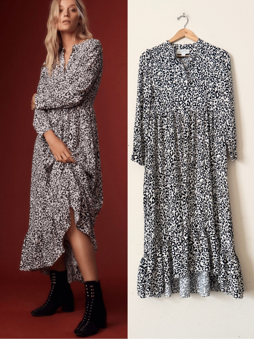 Mare mare x Anthropologie SMALL Lynda white black leopard print midi dress